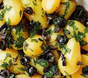New Potatoes with Cocavo Mint Oil & Black Olives