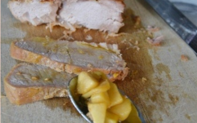 Pork loin roast with green apples and Cinnamon Oil