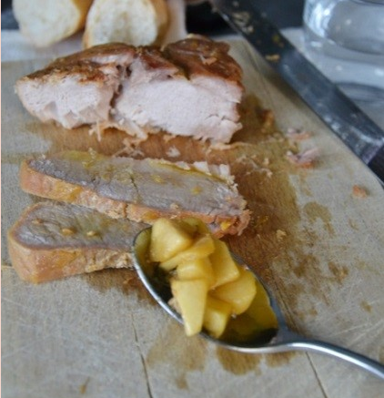 Pork loin roast with green apples and Cinnamon Oil